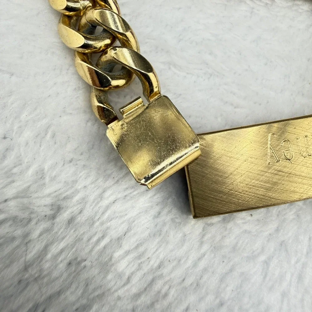 Vintage Speidel ID Bracelet Gold Tone Chunky Curb Rodney Engraved 1978 8